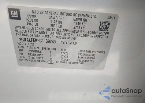 2012 Chevrolet Equinox Ltz из США, поврежденный, VIN 2GNALFEK6C1139249